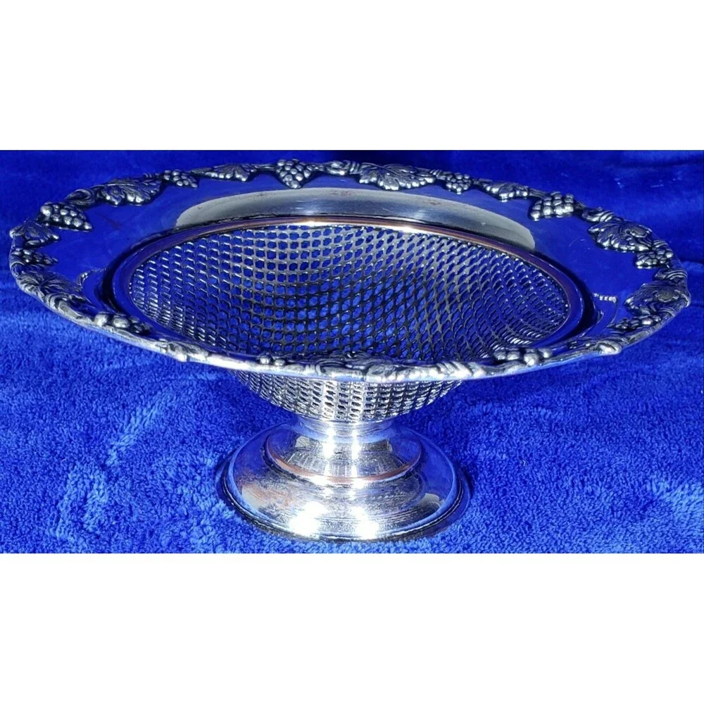 L. B. S. Co. Sheffield Vintage Silver Open Basket Weave Grapevine ~ Beautiful